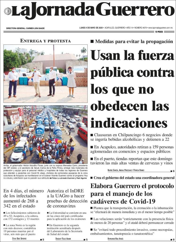 Portada de La Jornada de Guerrero (México)