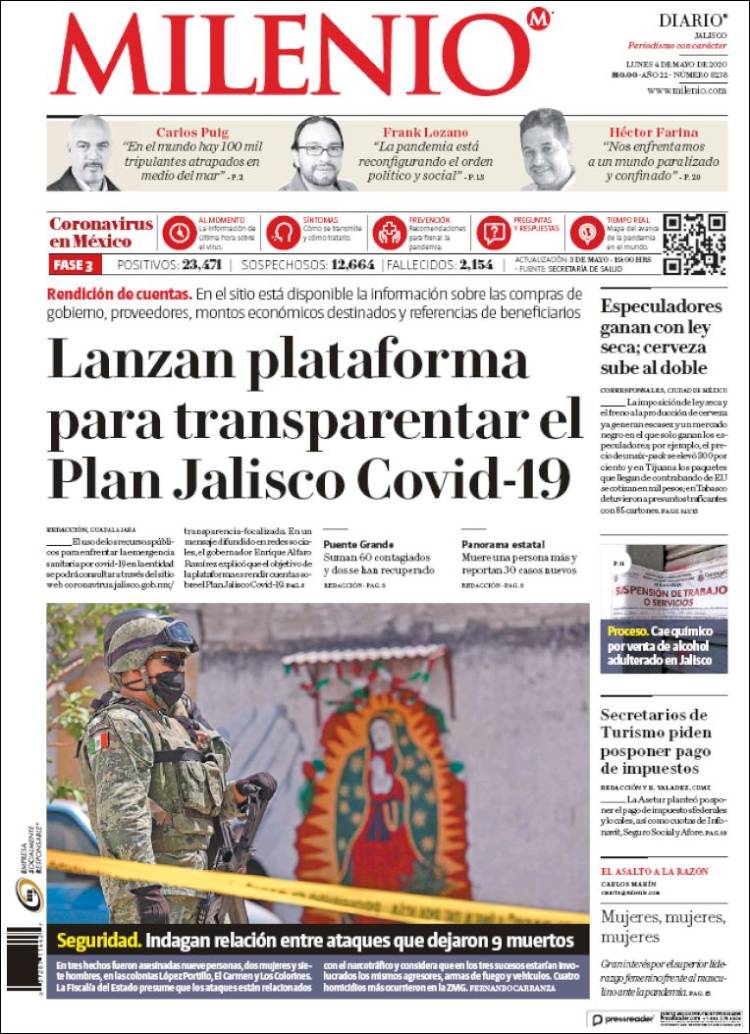 Portada de Milenio - Jalisco (México)