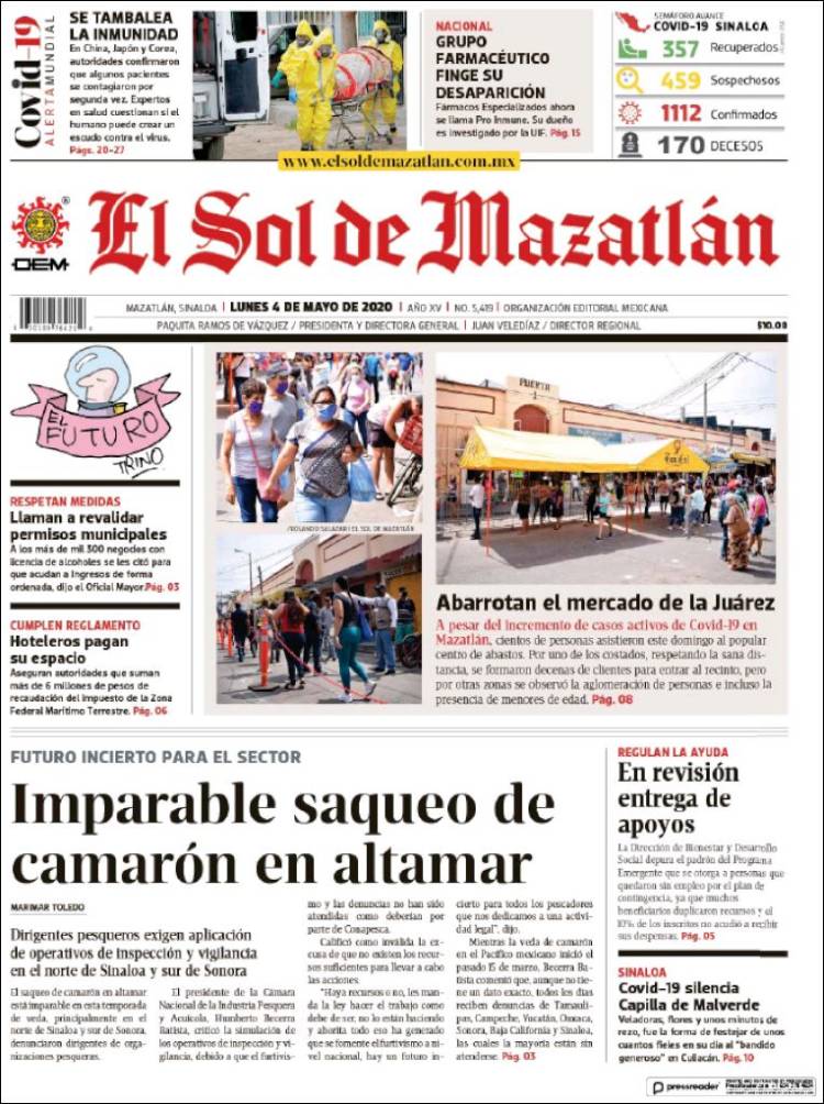 Portada de El Sol de Mazatlán (México)