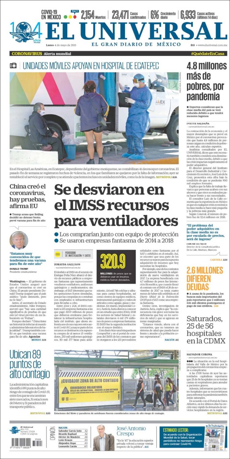 Portada de El Universal (México)