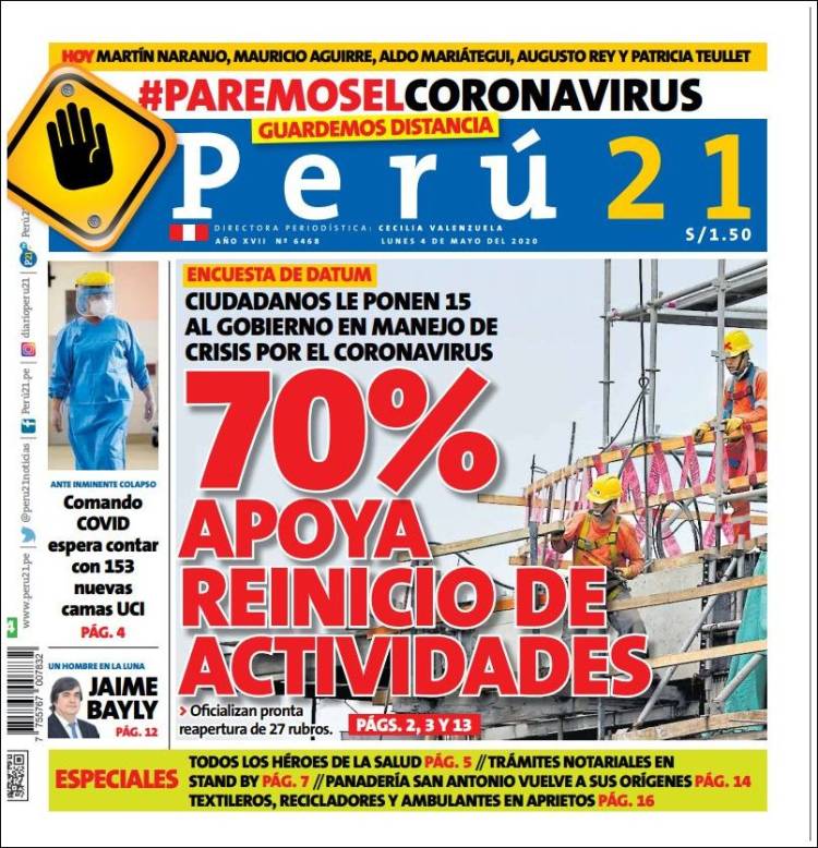 Portada de Perú 21 (Perú)