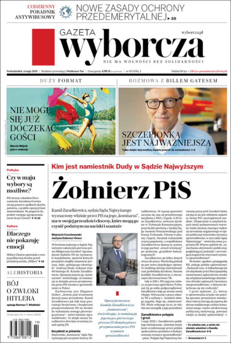 Portada de Gazeta Wyborcza (Polonia)