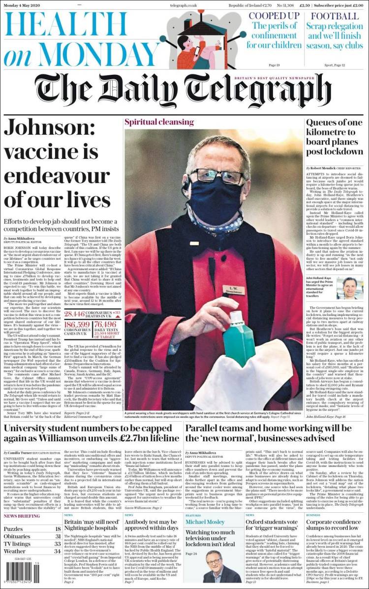 Portada de Daily Telegraph (Reino Unido)