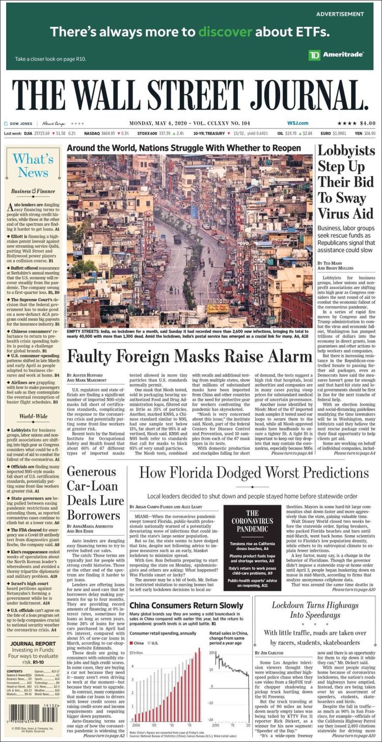 Portada de Wall Street Journal (USA)