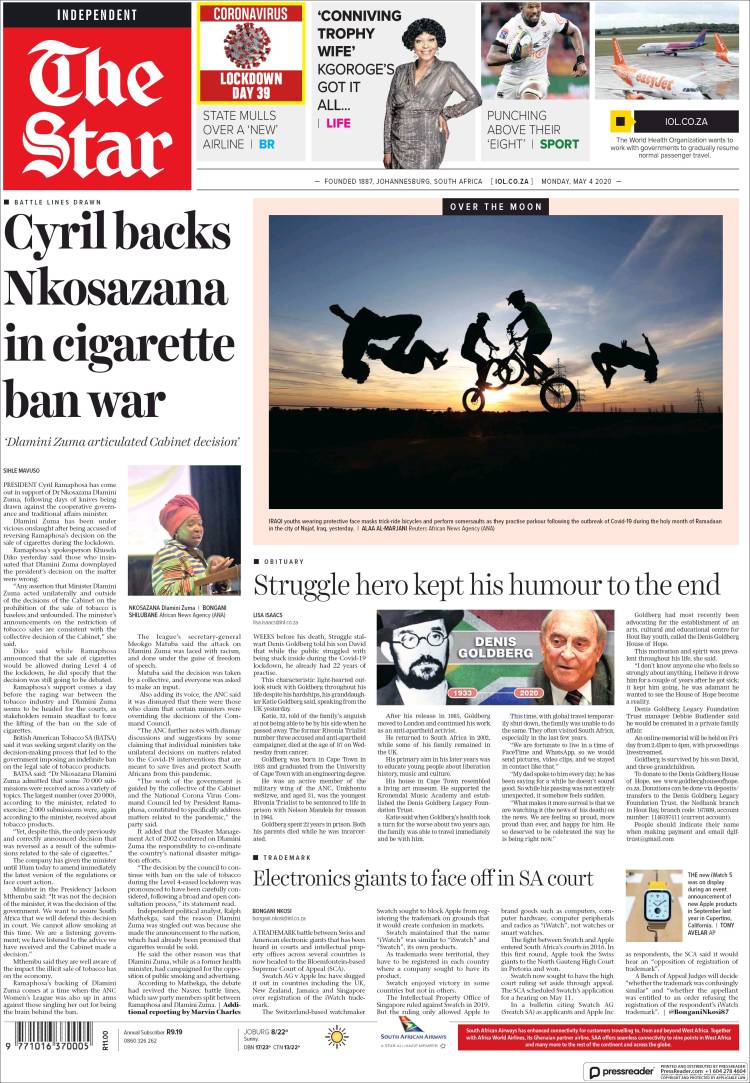 Portada de The Star (Sud&aacute;frica)