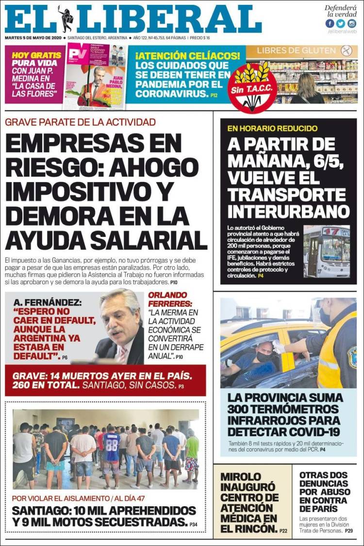 Portada de Diario El Liberal (Argentina)