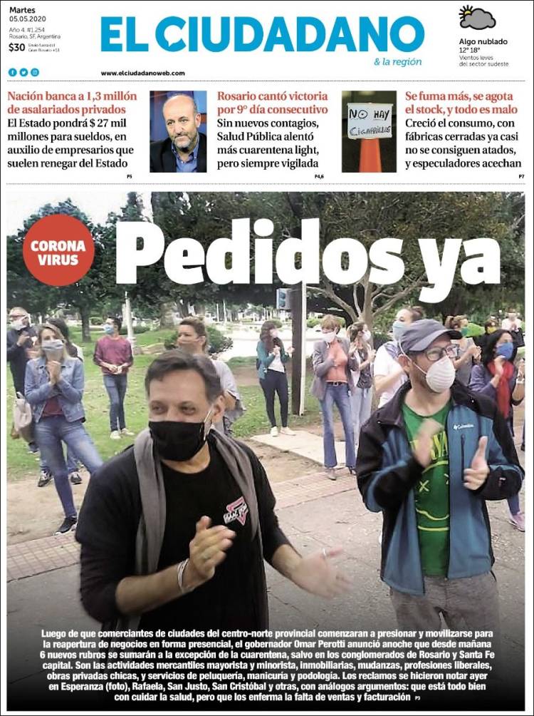 Portada de Diario El Ciudadano (Argentina)