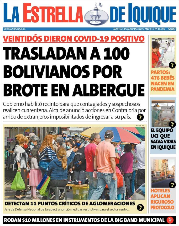 Portada de La Estrella de Iquique (Chile)