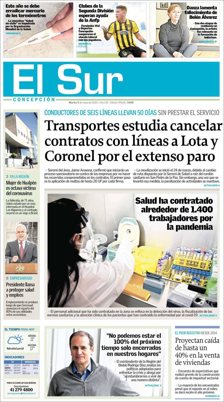 Portada de El Sur (Chile)