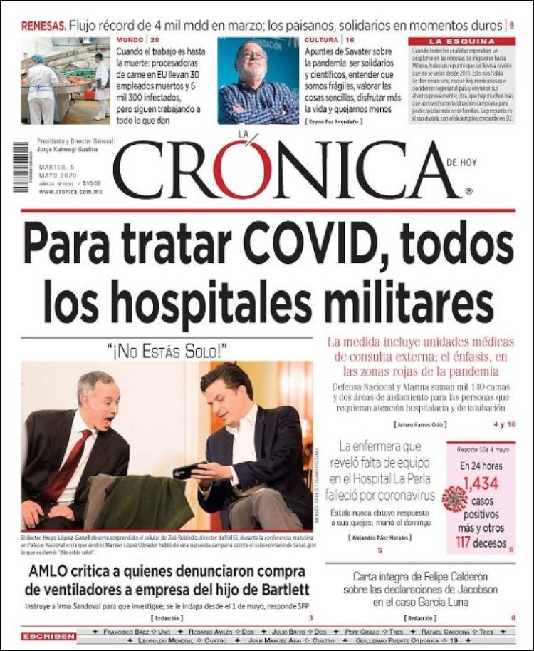 Portada de La Crónica de Hoy (México)