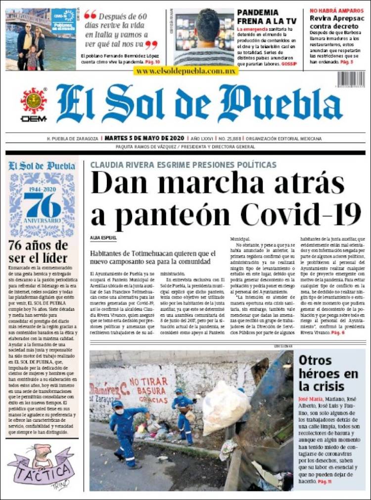 Portada de El Sol de Puebla (México)