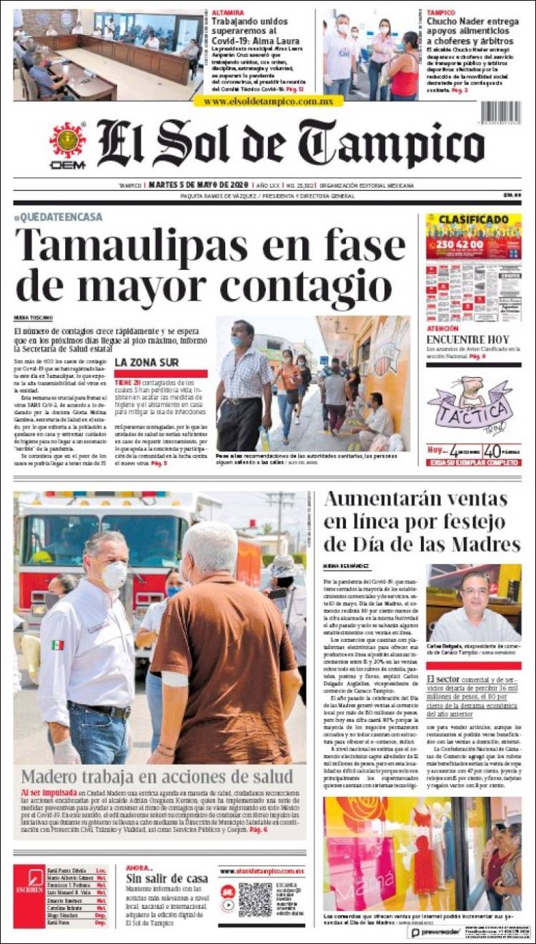 Portada de El Sol de Tampico (México)