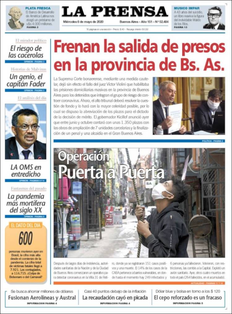 Portada de La Prensa (Argentina)