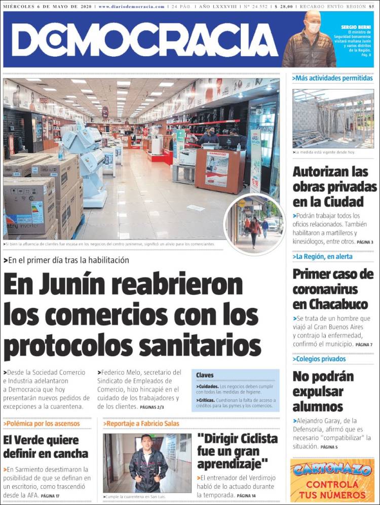 Portada de Diario Democracia (Argentina)