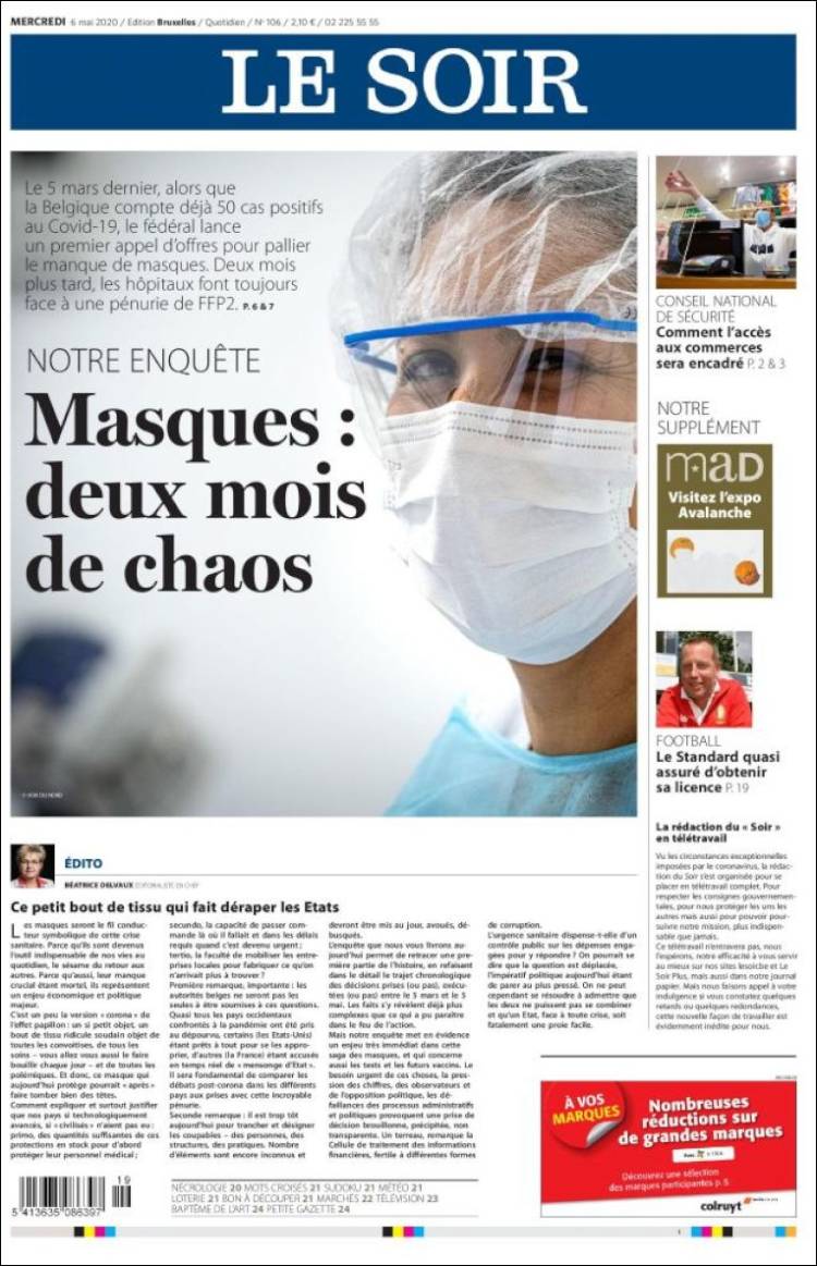 Portada de Le Soir (B&eacute;lgica)