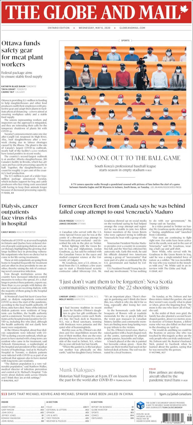 Portada de The Globe and Mail (Canada)