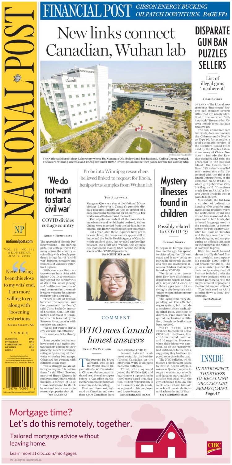 Portada de The National Post (Canadá)