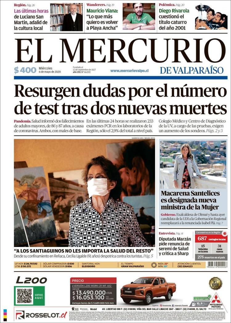 Portada de Mercurio de Valparaiso (Chile)