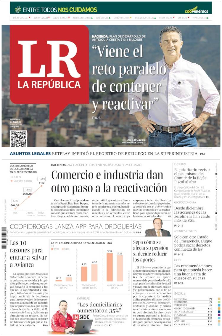 Portada de La Republica (Colombia)
