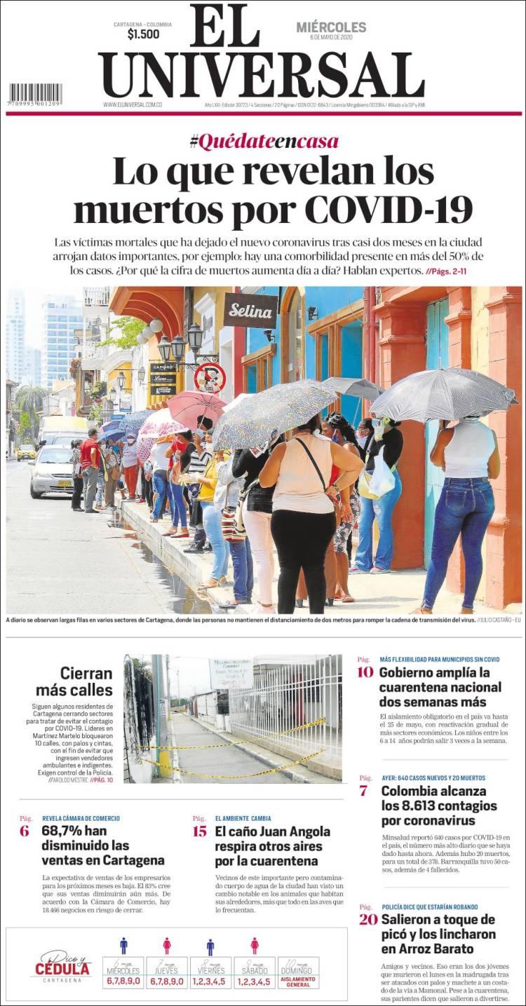 Portada de El Universal (Colombia)