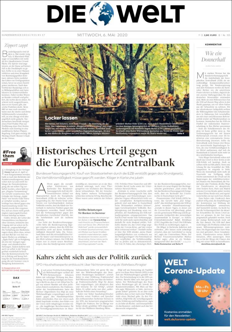 Portada de Die Welt (Alemania)