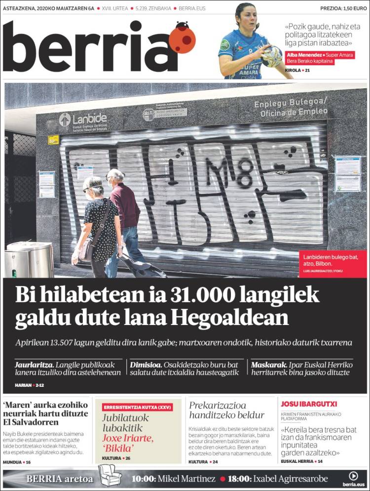 Portada de Berria (Espa&ntilde;a)