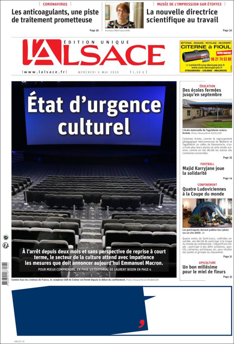 Portada de Journal L'Alsace (Francia)