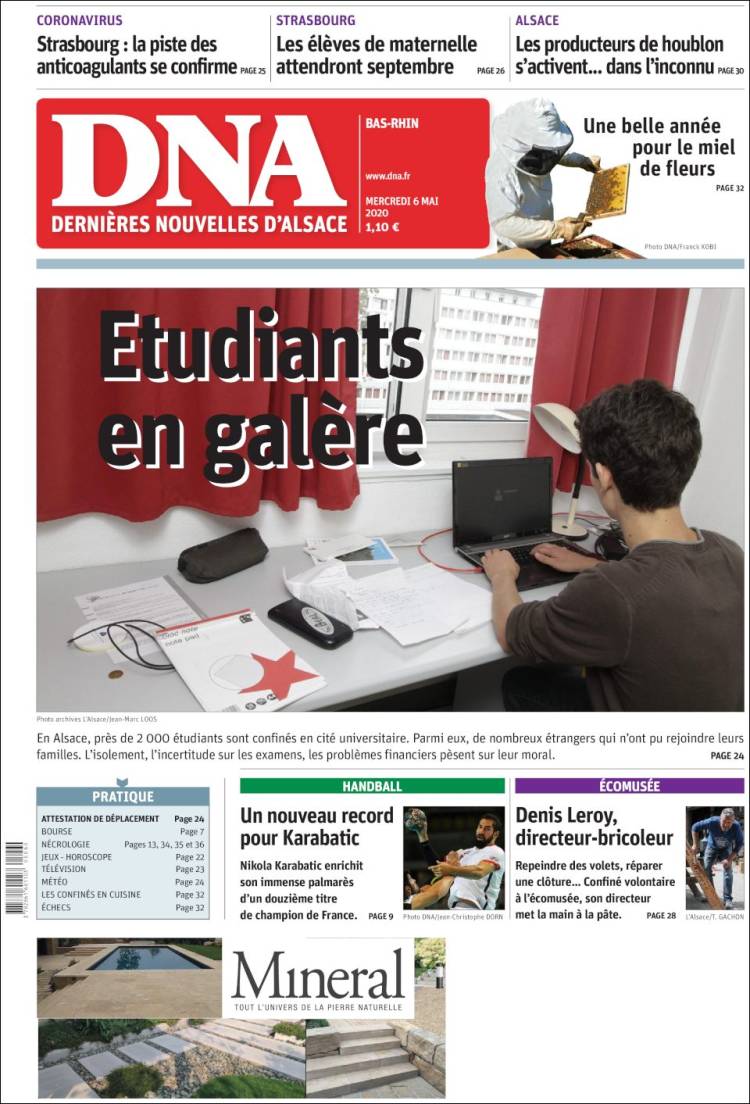 Portada de Les Dernières Nouvelles d'Alsace (Francia)