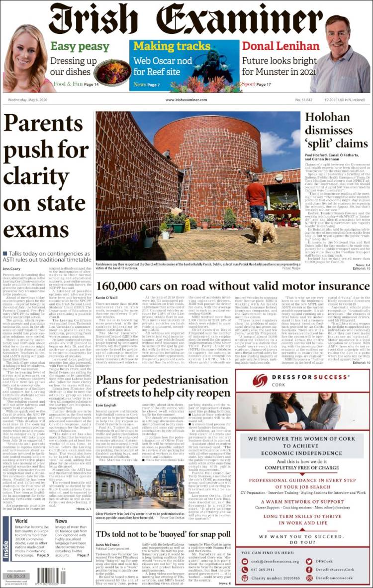 Portada de Irish Examiner (Irlanda)