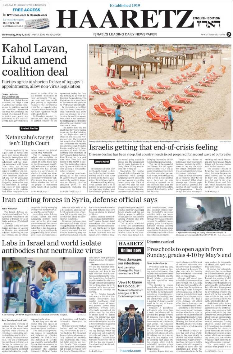 Portada de Haaretz (Israel)