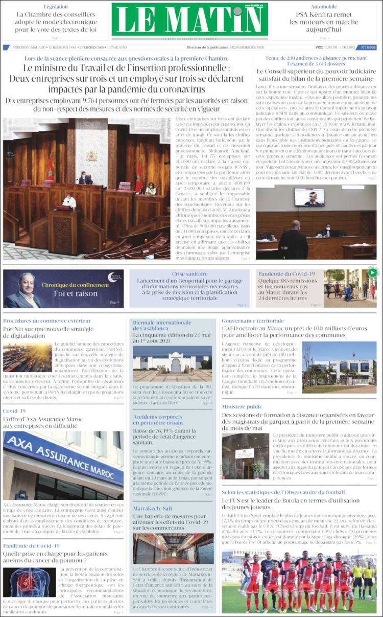 Portada de Le Matin (Marruecos)