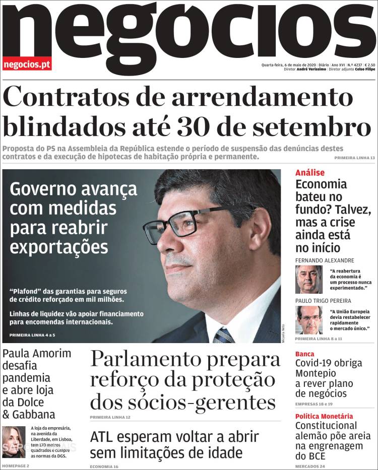 Portada de Jornal de Negócios (Portugal)