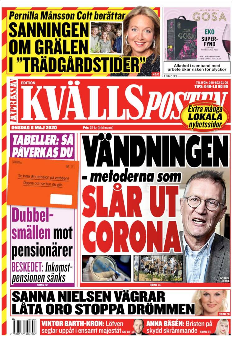 Portada de Kvällsposten (Suecia)