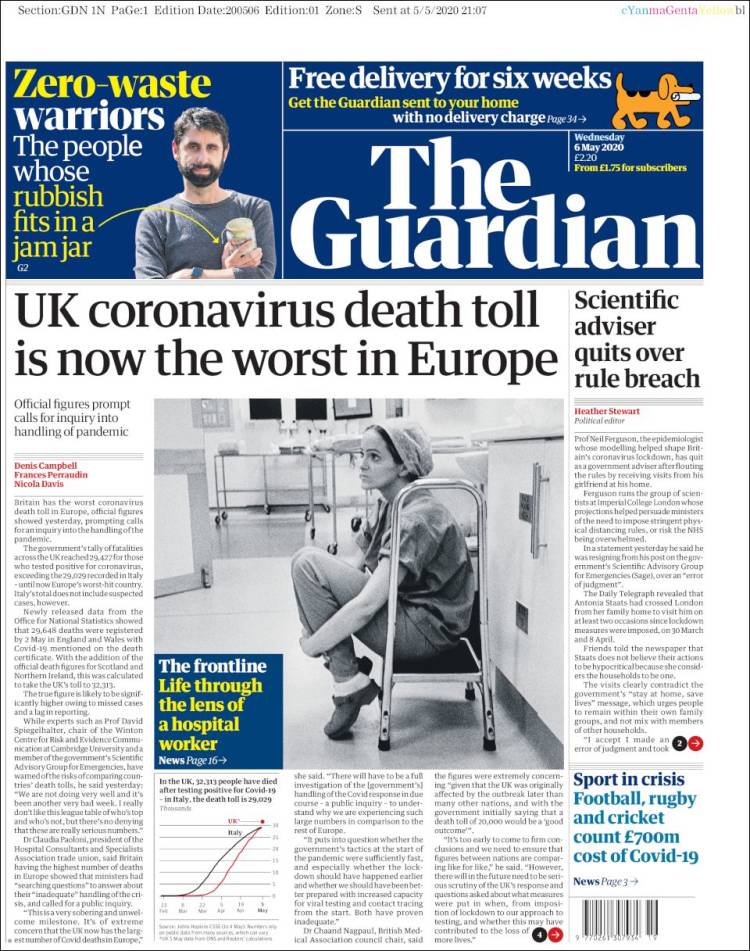 Portada de The Guardian (Reino Unido)
