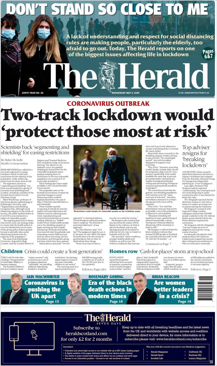 Portada de The Herald (Reino Unido)