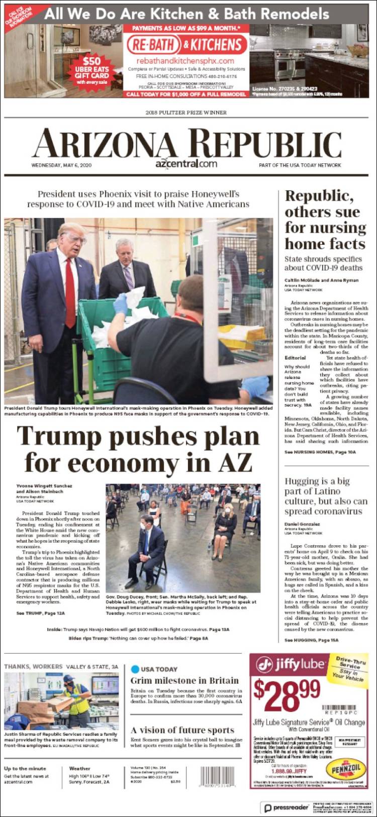 Portada de Arizona Republic News (USA)