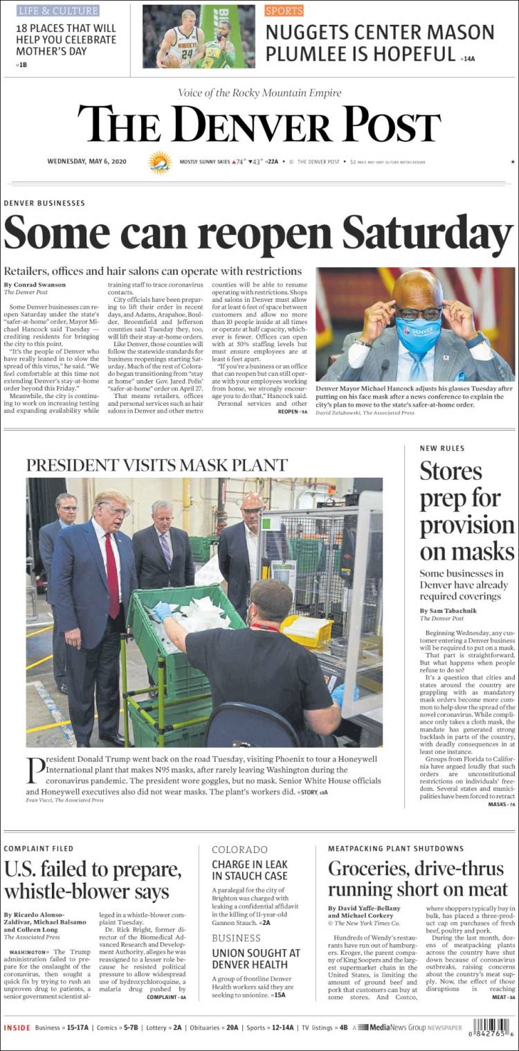 Portada de The Denver Post (USA)