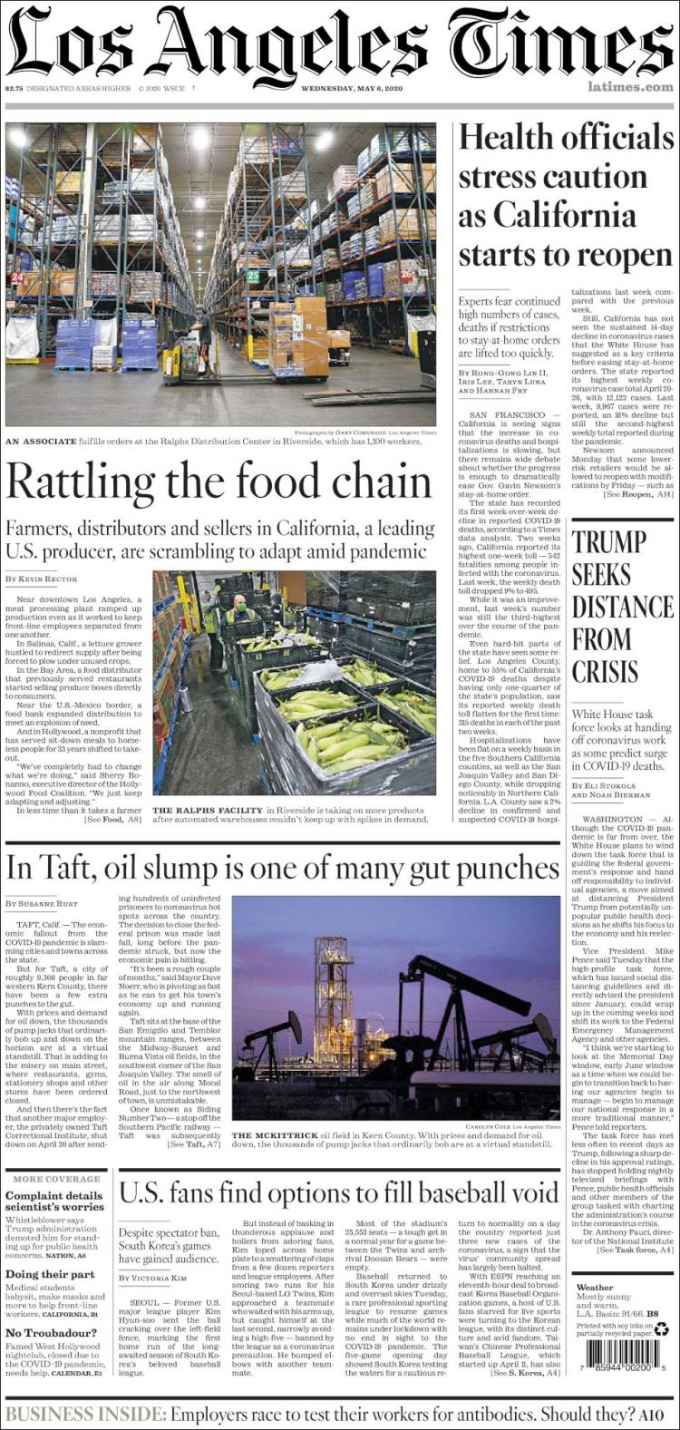 Portada de Los Angeles Times (USA)