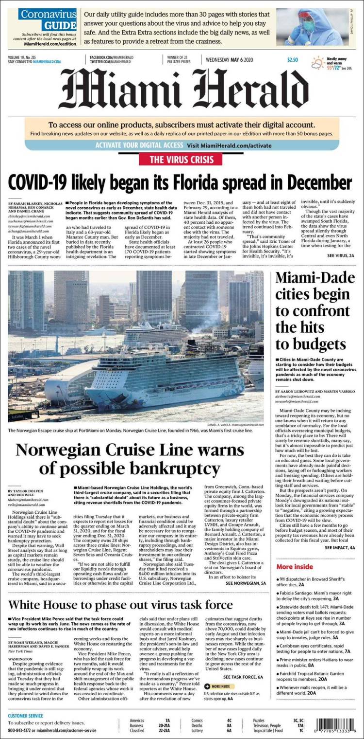 Portada de Miami Herald (USA)