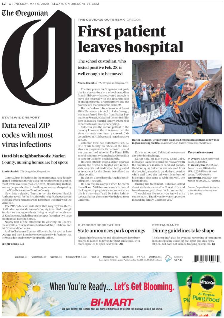 Portada de The Oregonian (USA)