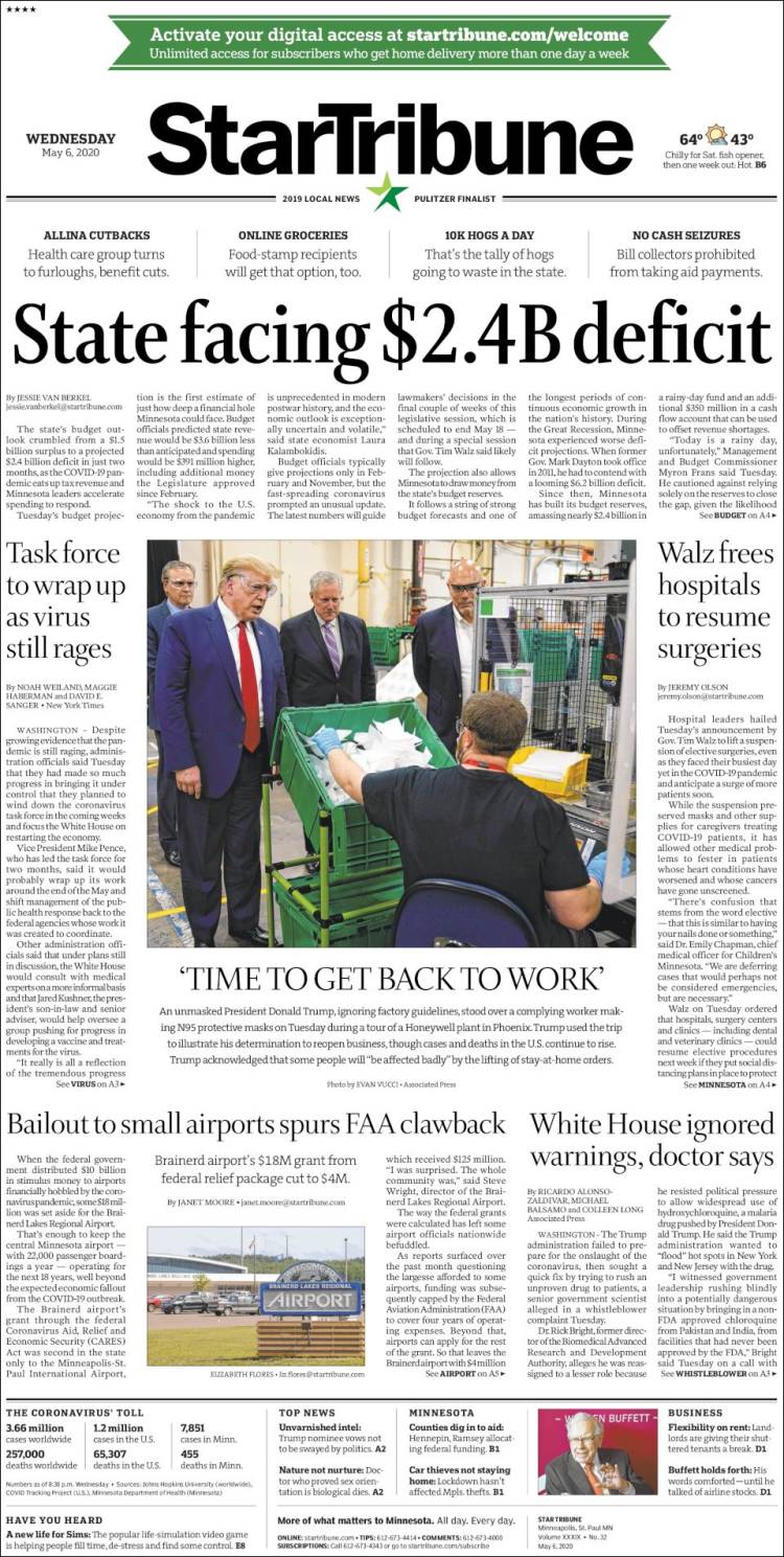 Portada de Star Tribune (USA)