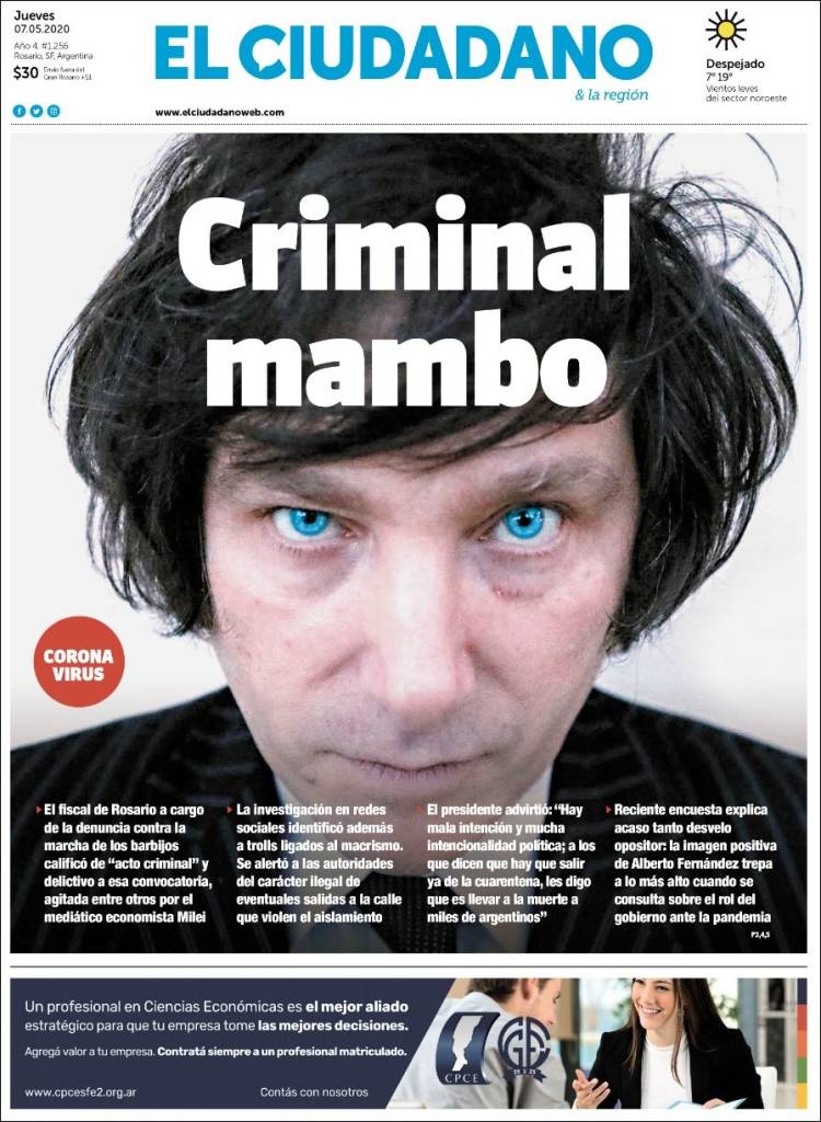 Portada de Diario El Ciudadano (Argentina)