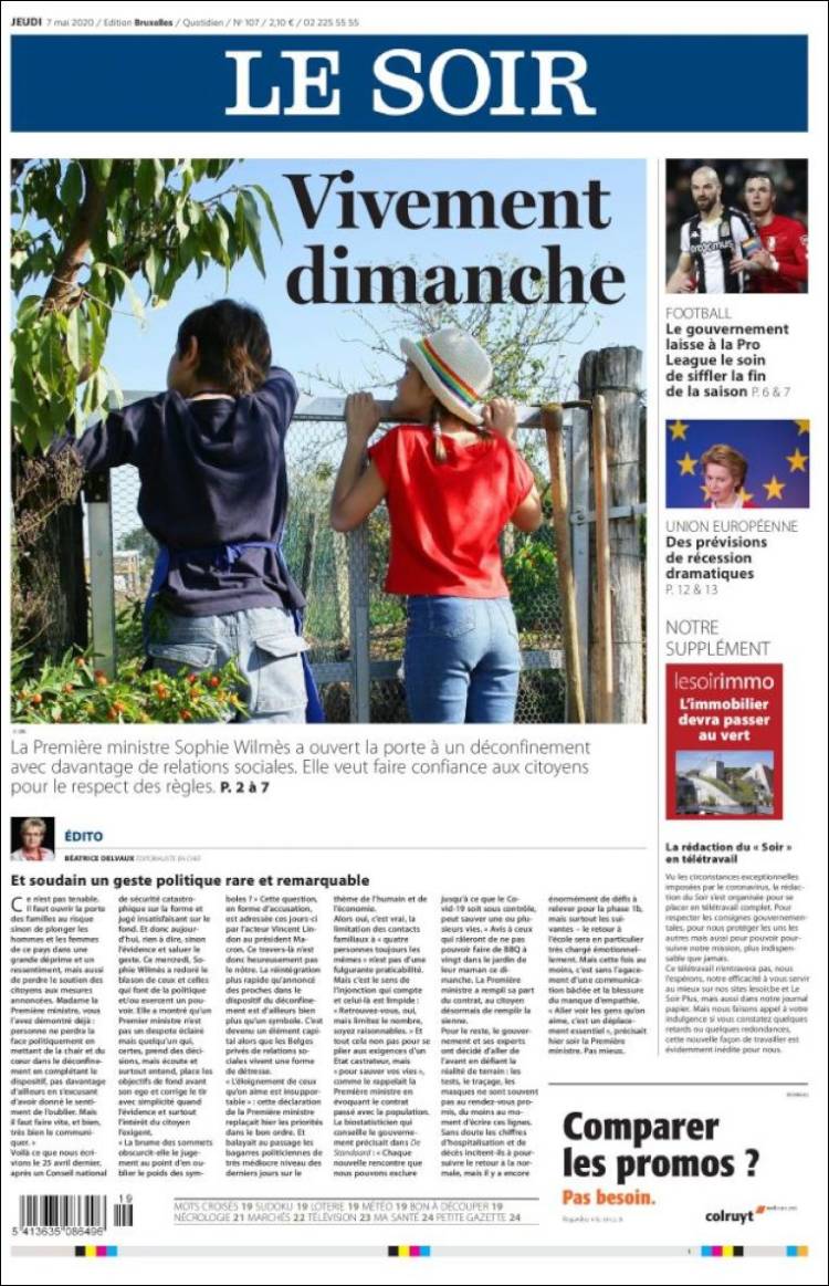 Portada de Le Soir (B&eacute;lgica)