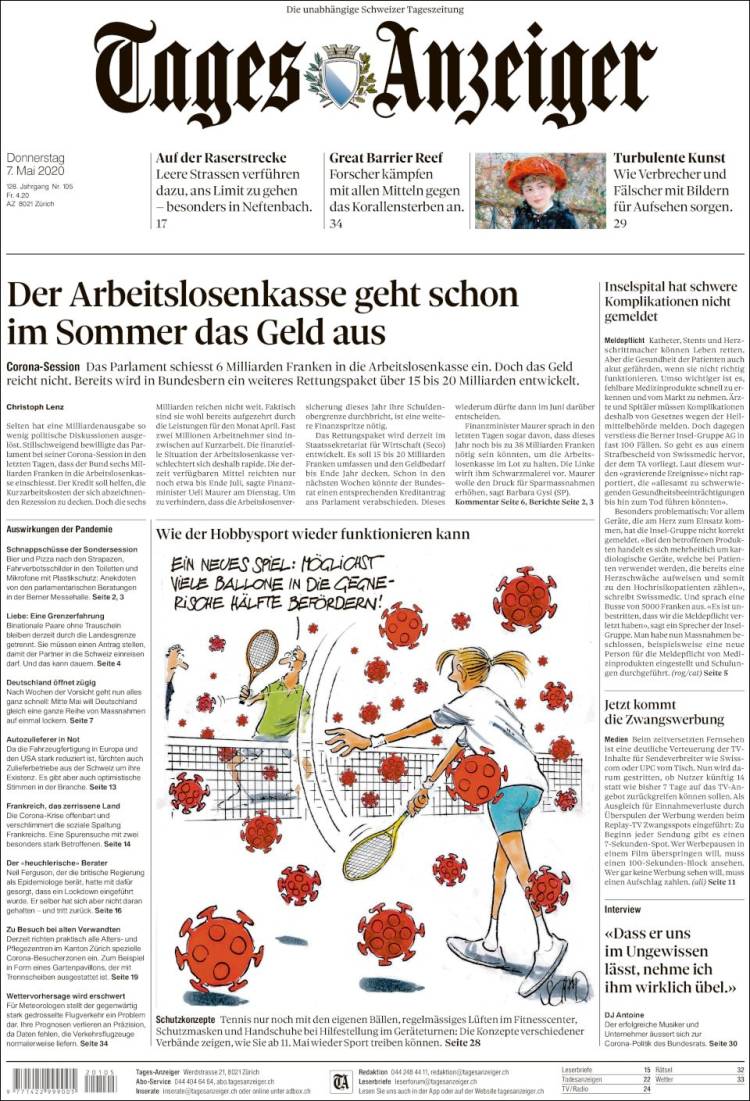 Portada de Tages-Anzeiger (Suiza)