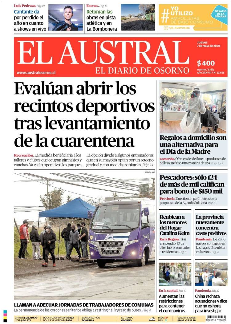 Portada de El Austral de Osorno (Chile)