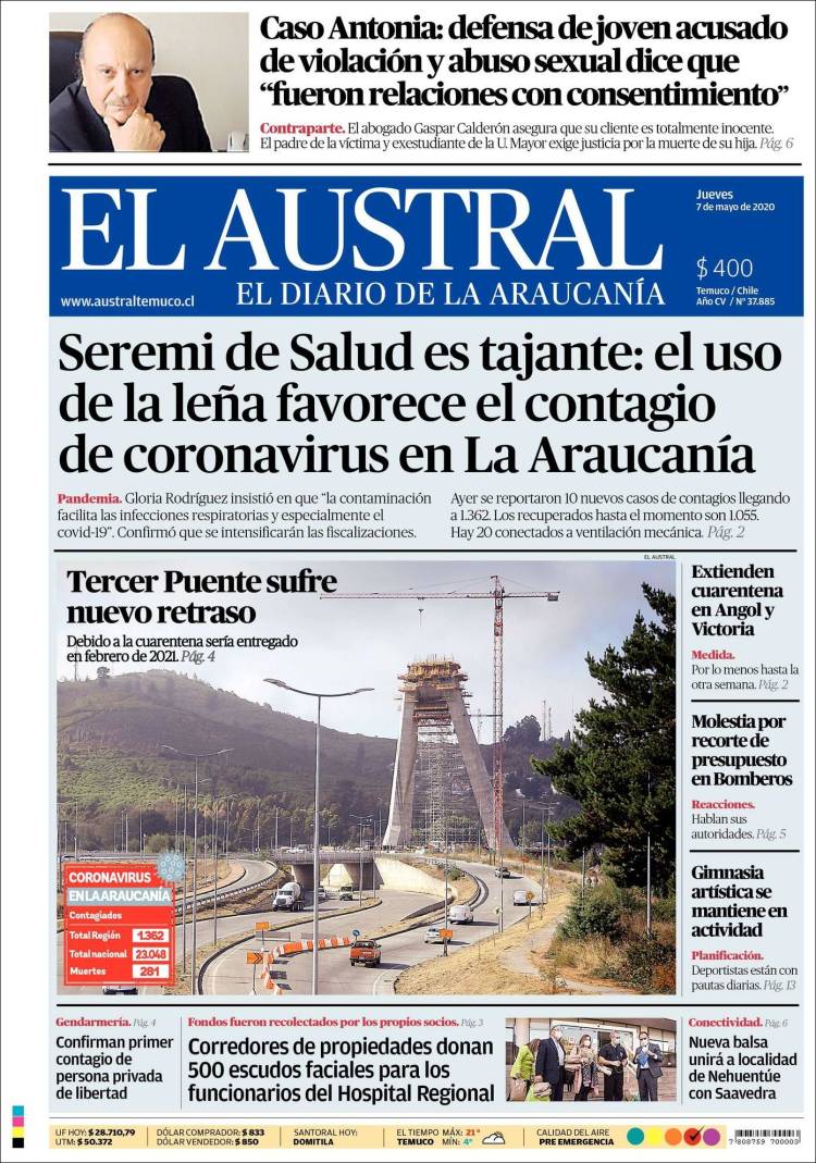 Portada de El Austral de Temuco (Chile)