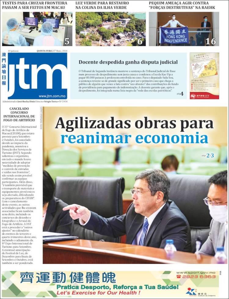 Portada de Jornal Tribuna de Macau (China)