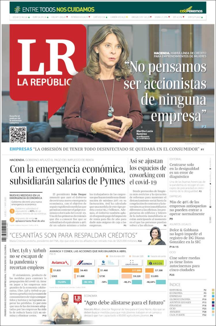 Portada de La Republica (Colombia)