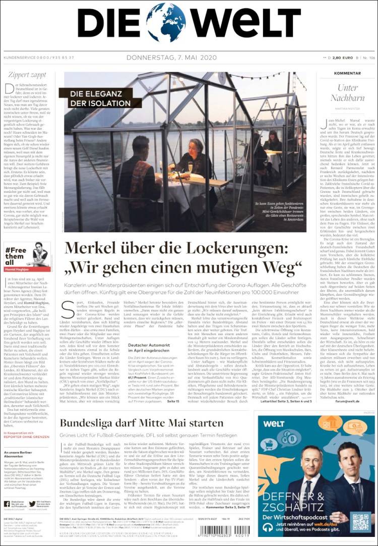 Portada de Die Welt (Alemania)