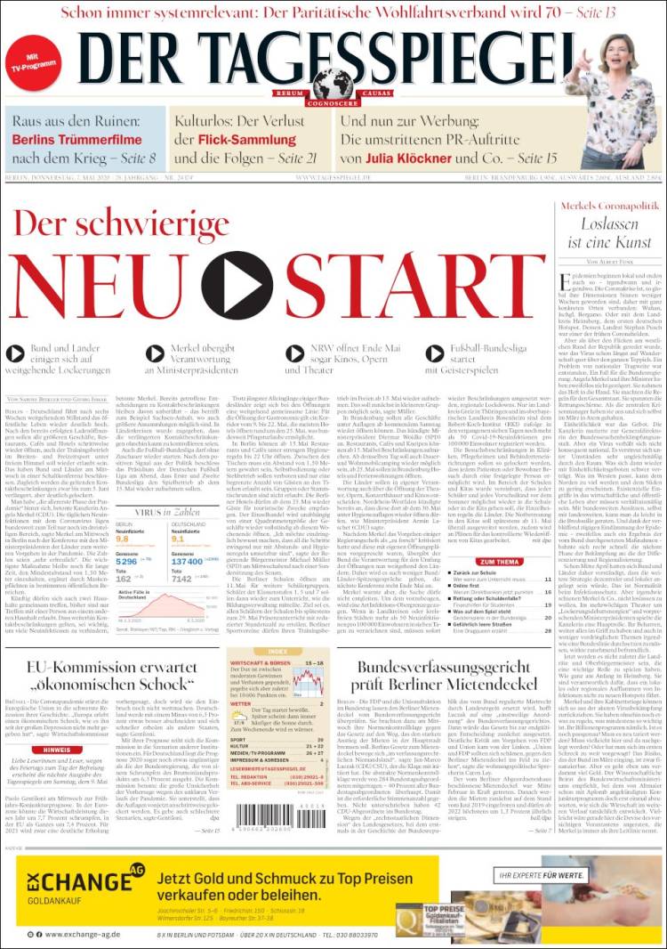 Portada de Der Tagesspiegel (Alemania)